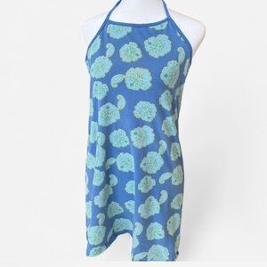 Vintage blue Floral hibiscus Halter Dress